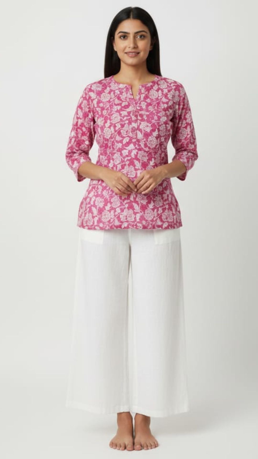 Kapdu Pure Cotton Pink Short Kurti