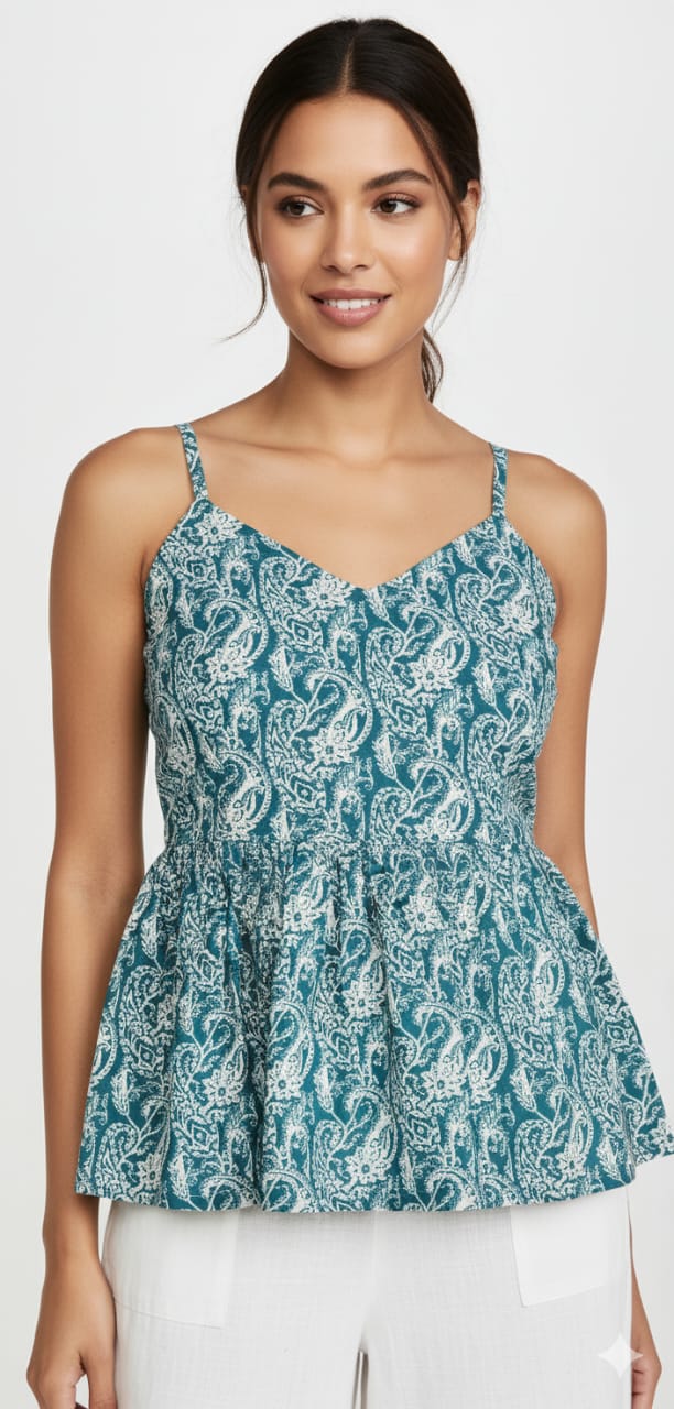 Kapdu Pure Cotton Teal Strap Top