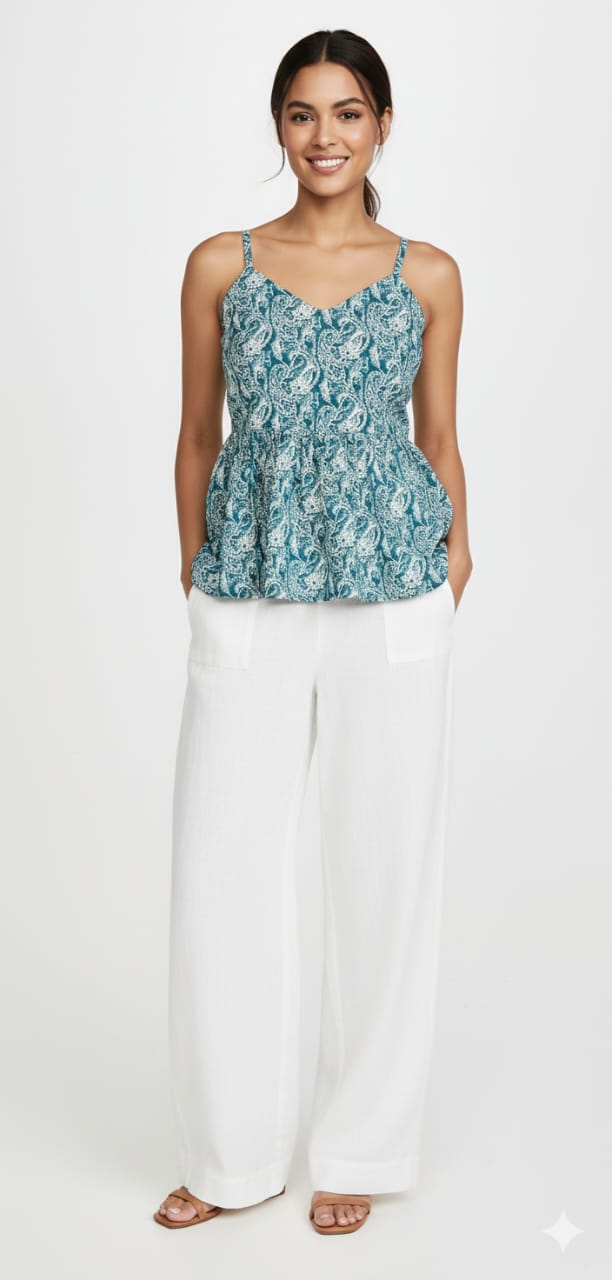 Kapdu Pure Cotton Teal Strap Top