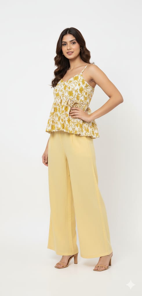 Kapdu Pure Cotton  Yellow Strap Top