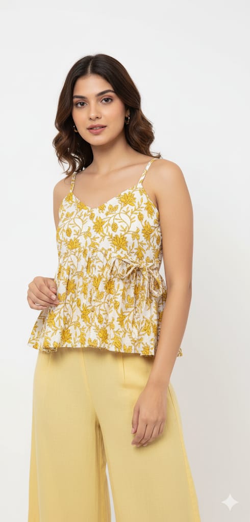 Kapdu Pure Cotton  Yellow Strap Top
