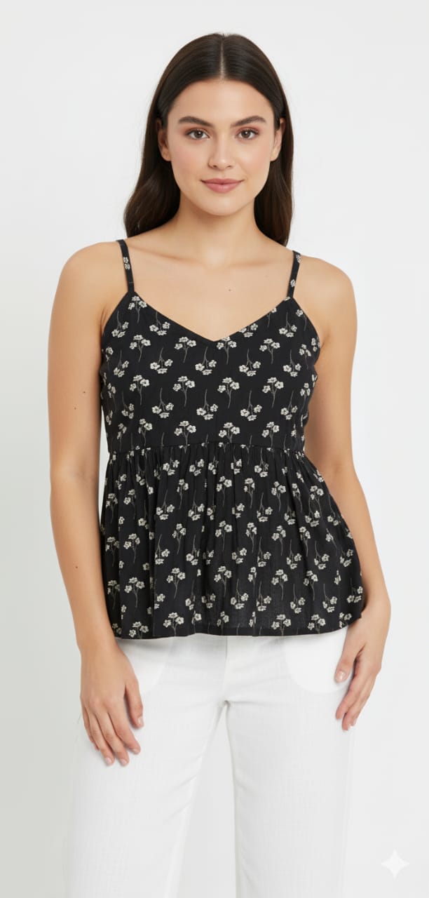 Kapdu Pure Cotton Black Strap Top