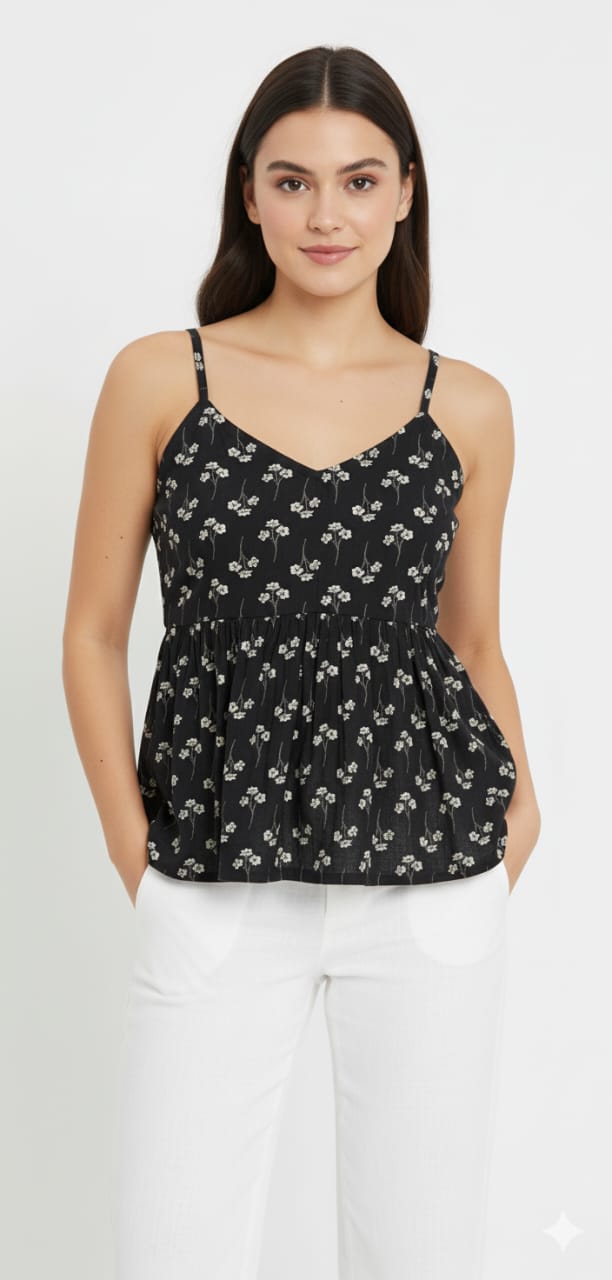 Kapdu Pure Cotton Black Strap Top