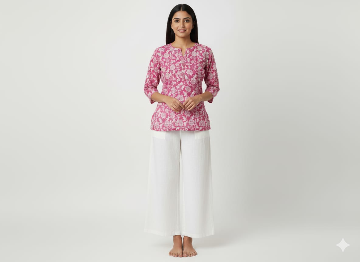 Kapdu Pure Cotton Pink Short Kurti