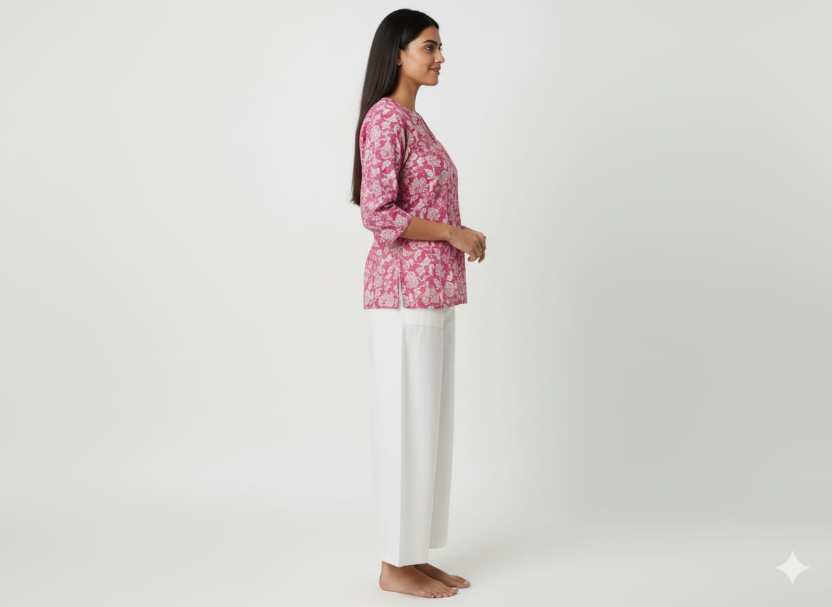Kapdu Pure Cotton Pink Short Kurti
