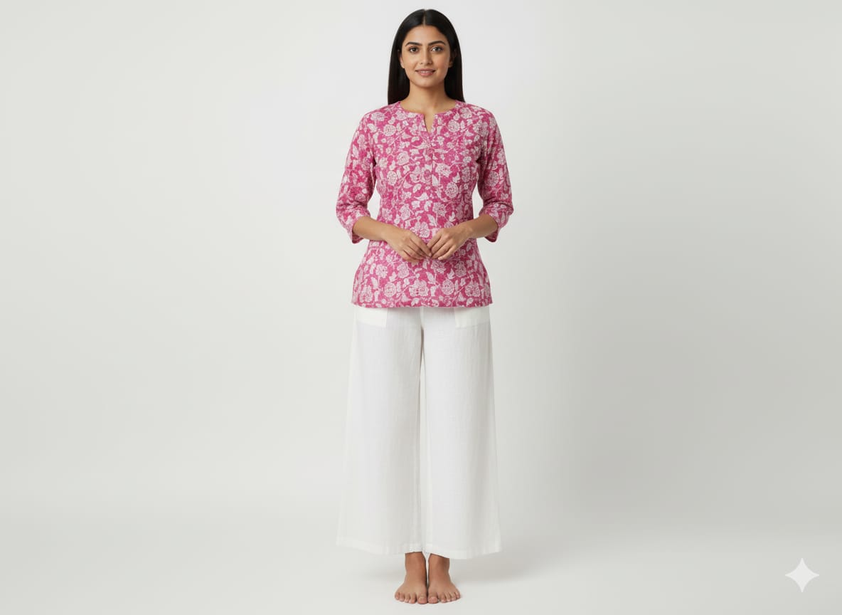 Kapdu Pure Cotton Pink Short Kurti
