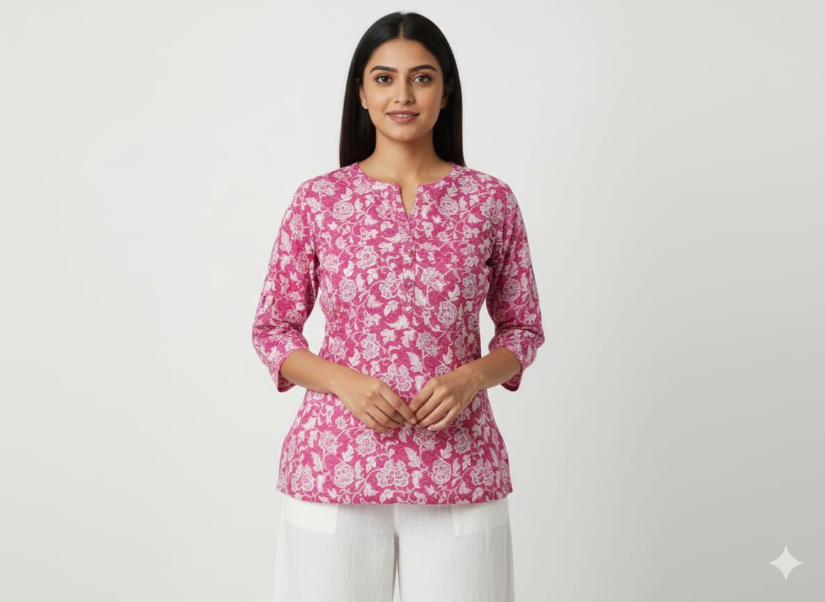 Kapdu Pure Cotton Pink Short Kurti