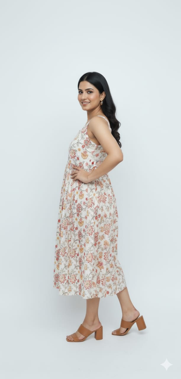 Kapdu Pure Cotton Sleeveless Off White  Dress