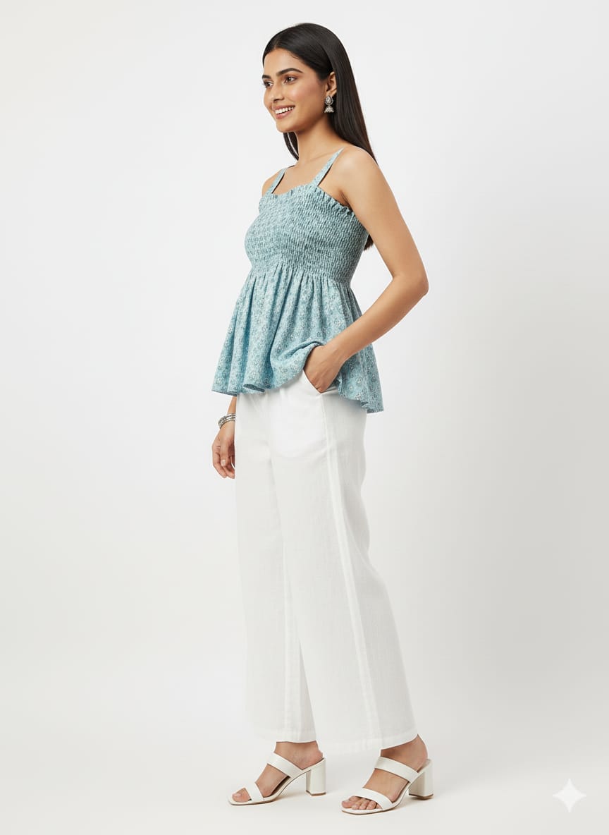 Kapdu Pure Cotton Sky Blue Short Bobbin Top