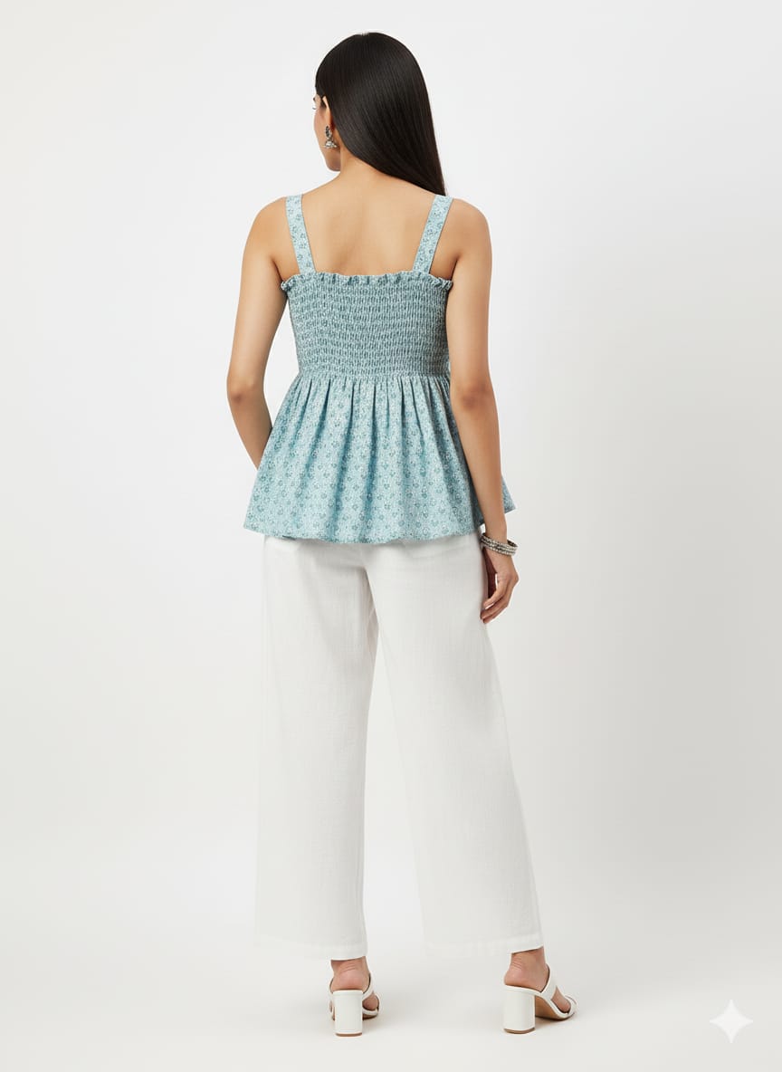 Kapdu Pure Cotton Sky Blue Short Bobbin Top