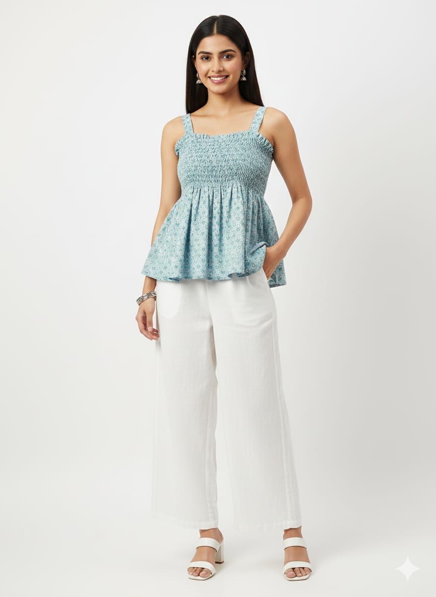 Kapdu Pure Cotton Sky Blue Short Bobbin Top