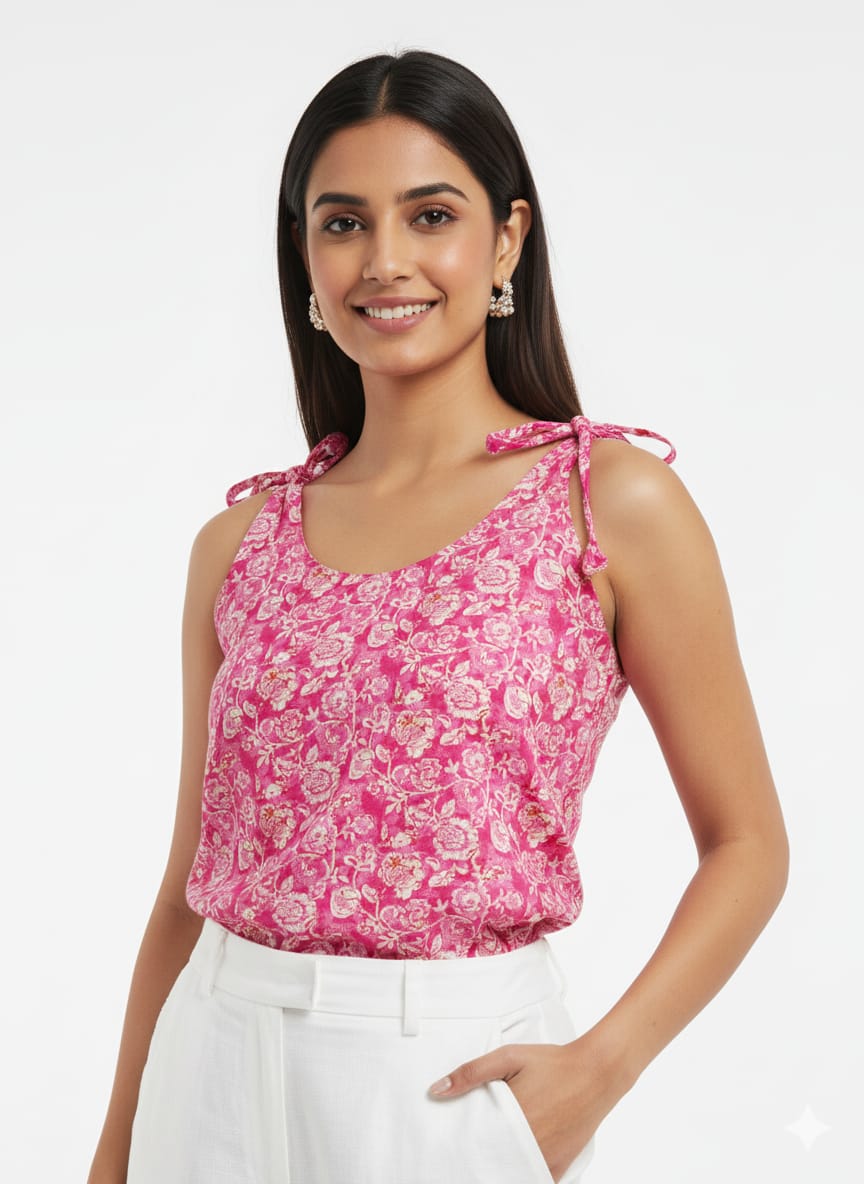 Kapdu  Pure Cotton Pink Short Dori Top
