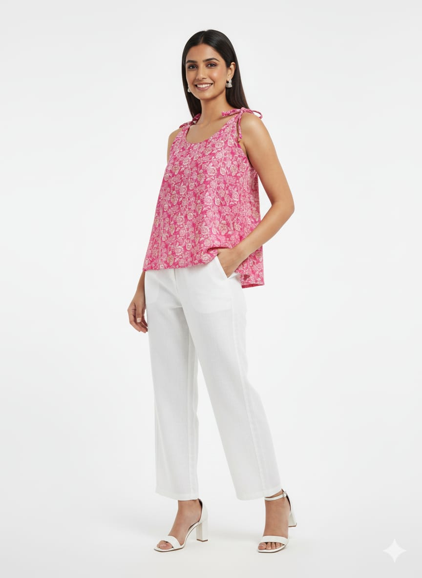 Kapdu  Pure Cotton Pink Short Dori Top