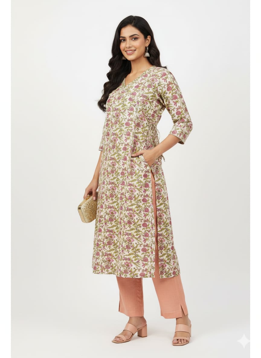 Kapdu Pure Cotton Multicolor Anghrakha A- Line Kurti
