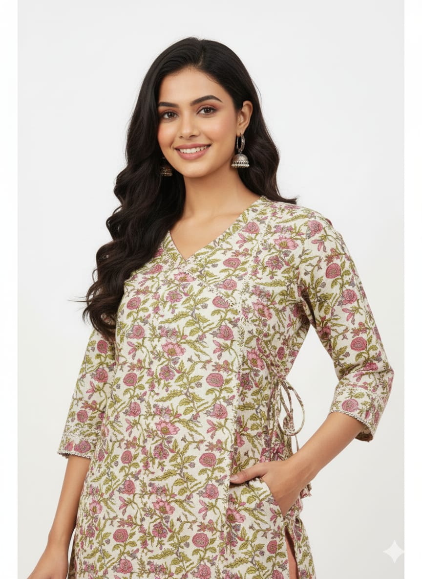 Kapdu Pure Cotton Multicolor Anghrakha A- Line Kurti