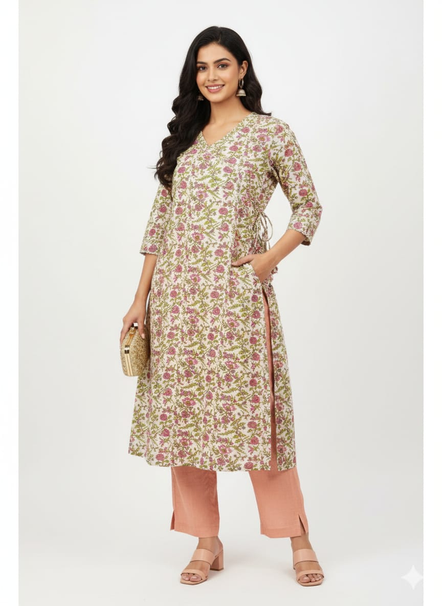 Kapdu Pure Cotton Multicolor Anghrakha A- Line Kurti