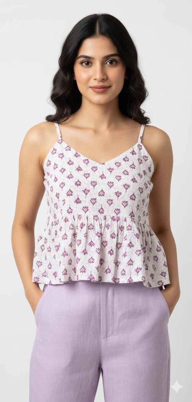 Kapdu Pure Cotton Lavender Strap Top
