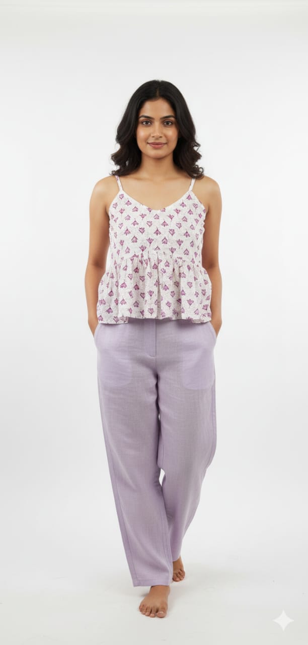 Kapdu Pure Cotton Lavender Strap Top